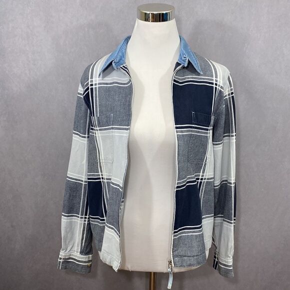 NWOT Victoria Jones Denim and Plaid Shirt Jacket - Picture 7 of 8